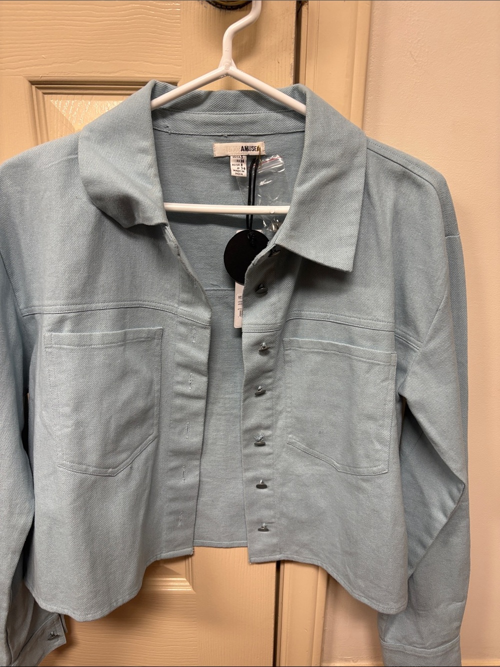 AMUSE Society Light Blue Cropped Button Jacket